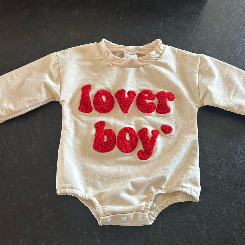 Cream Baby Onesie with Red 'Lover Boy' Appliqué 0-3 Months